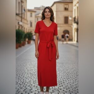 Preston & York Vibrant Red Midi Dress Size Small